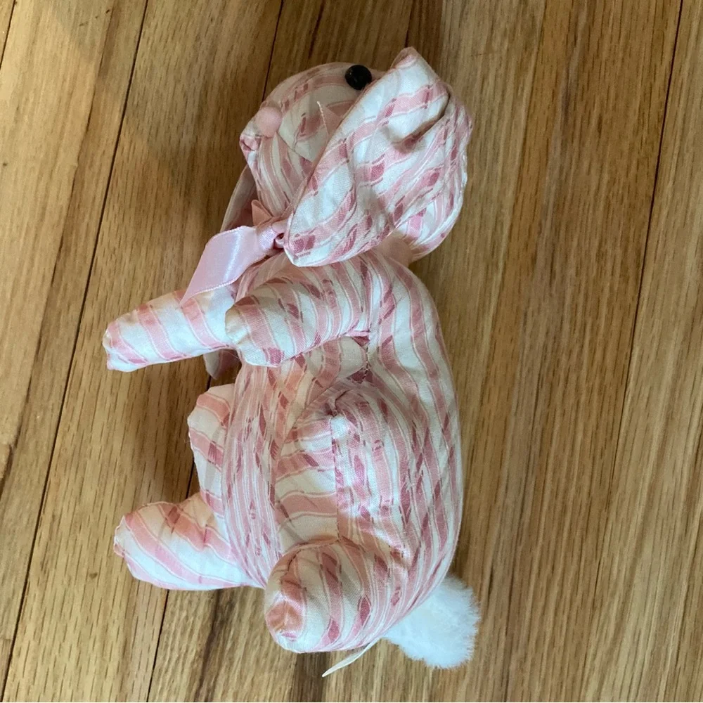 NWOT Saks Fifth Avenue Vintage Pink/White w/lt tan Striped Bunny, stuffed muslin